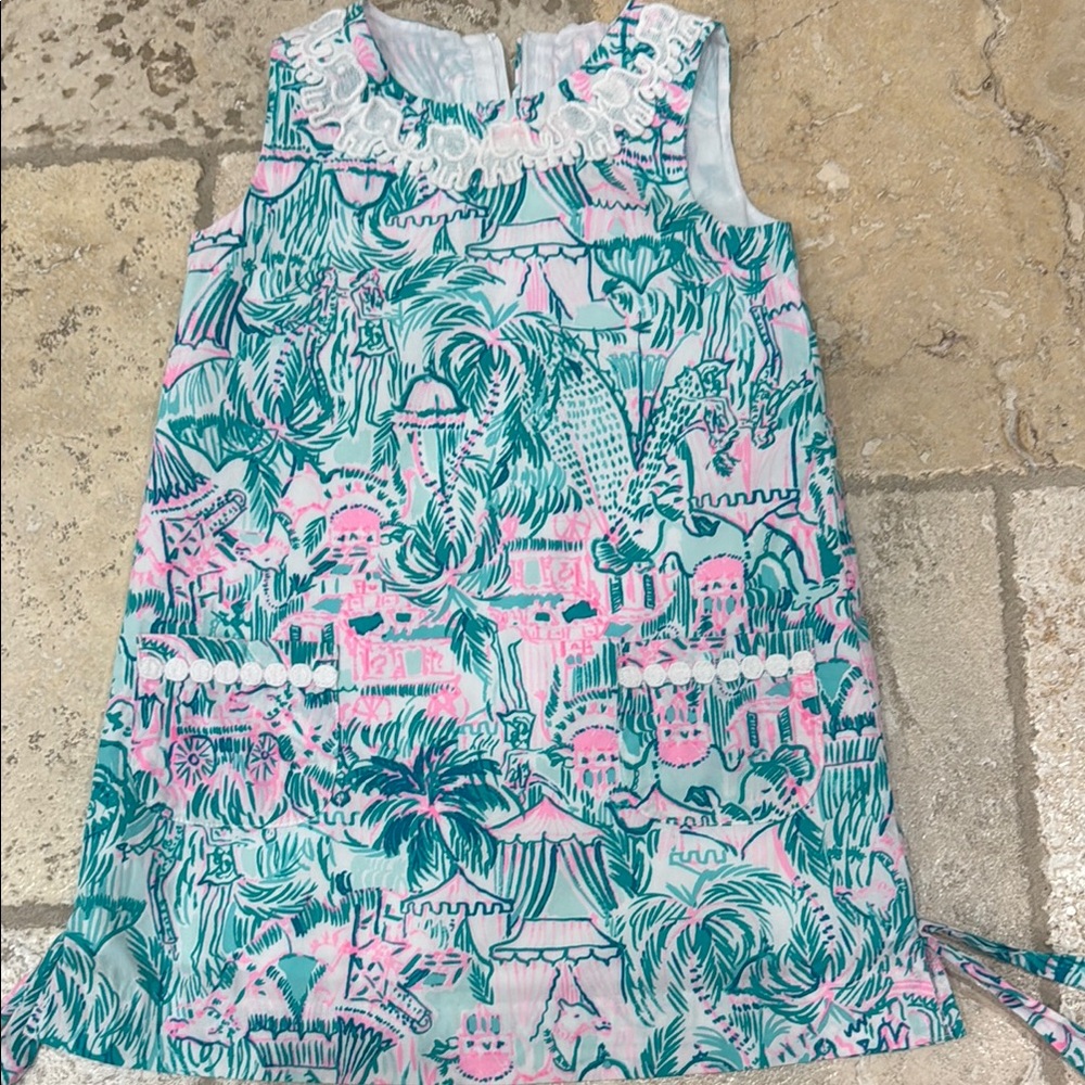 Lilly Pulitzer Girls Size 6 Classic Shift Dress Pink and Green EUC